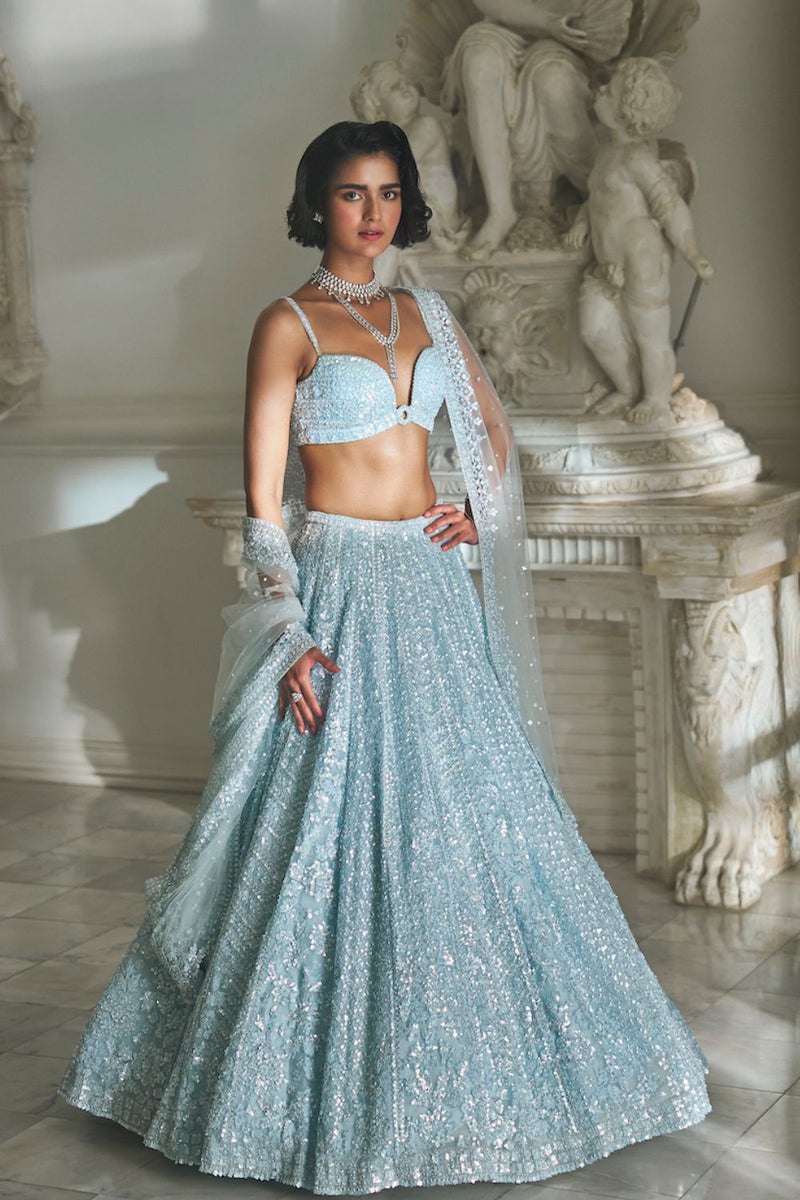 Powder Blue Sequin Lehenga Set – Seema Gujral