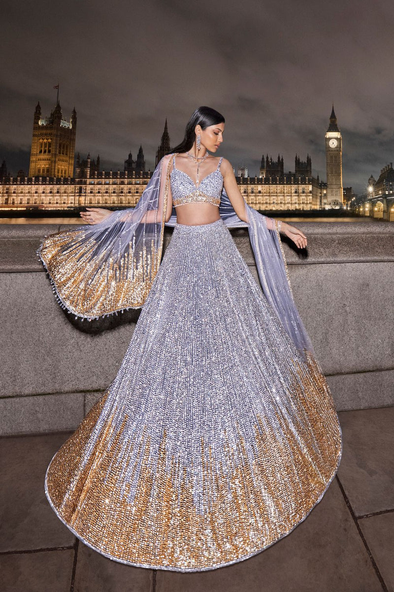 Silver Gold Sequin Lehenga Set