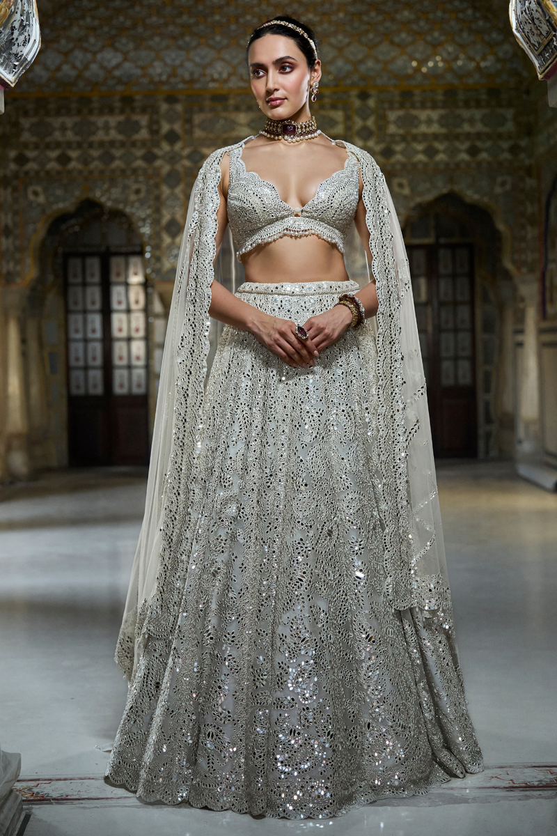 Ivory Mirror Work Lehenga Set