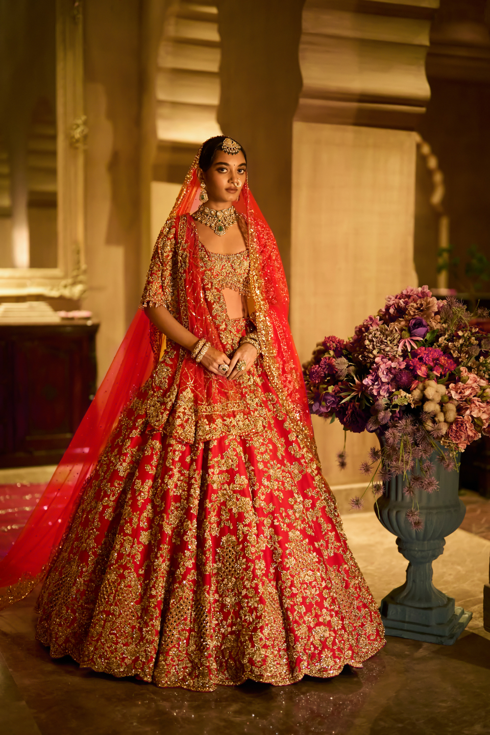 Red Zardosi Cut Work Lehenga Set