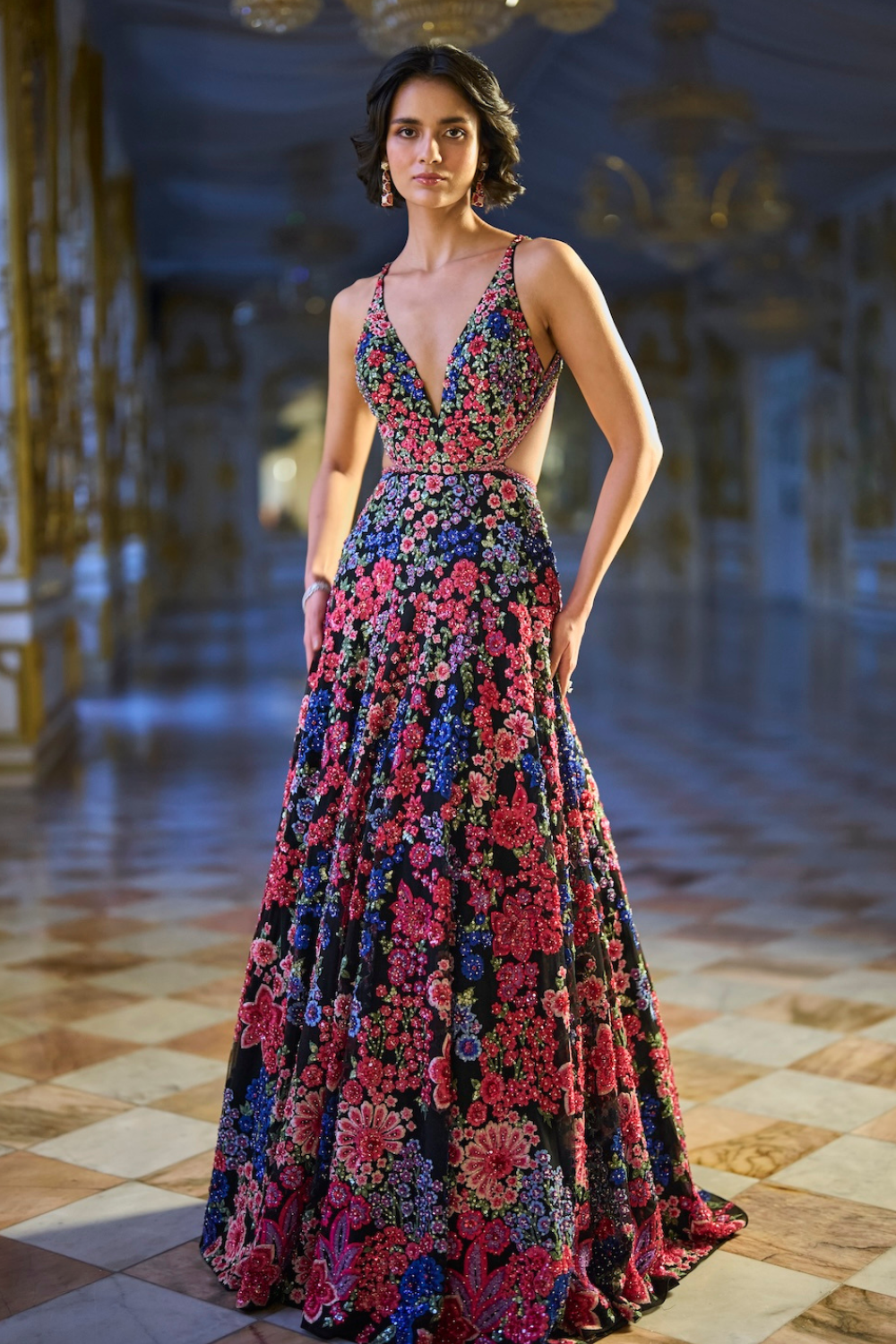 Multi-Coloured Floral Gown