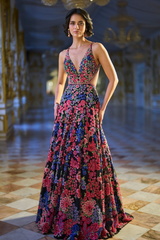 Multi-Coloured Floral Gown