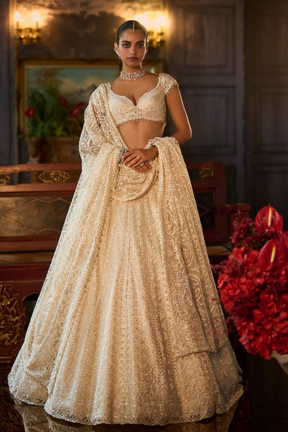 Ivory Crystal Lehenga Set