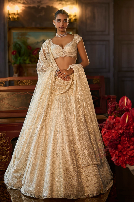 Ivory Crystal Lehenga Set