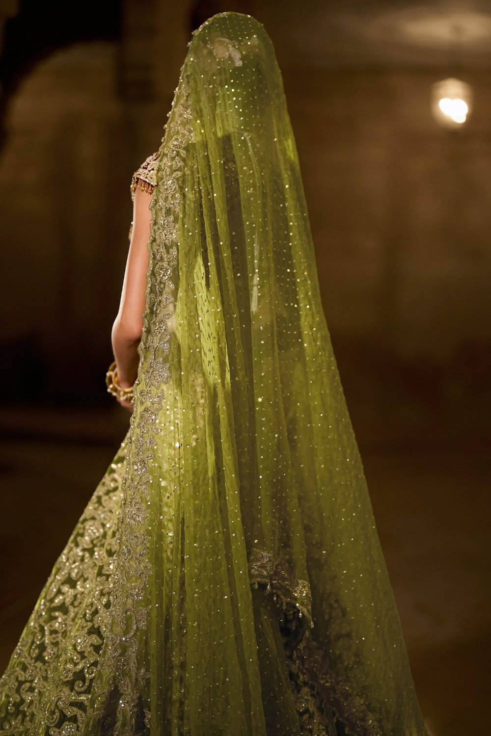 Green Velvet Zardosi Lehenga Set
