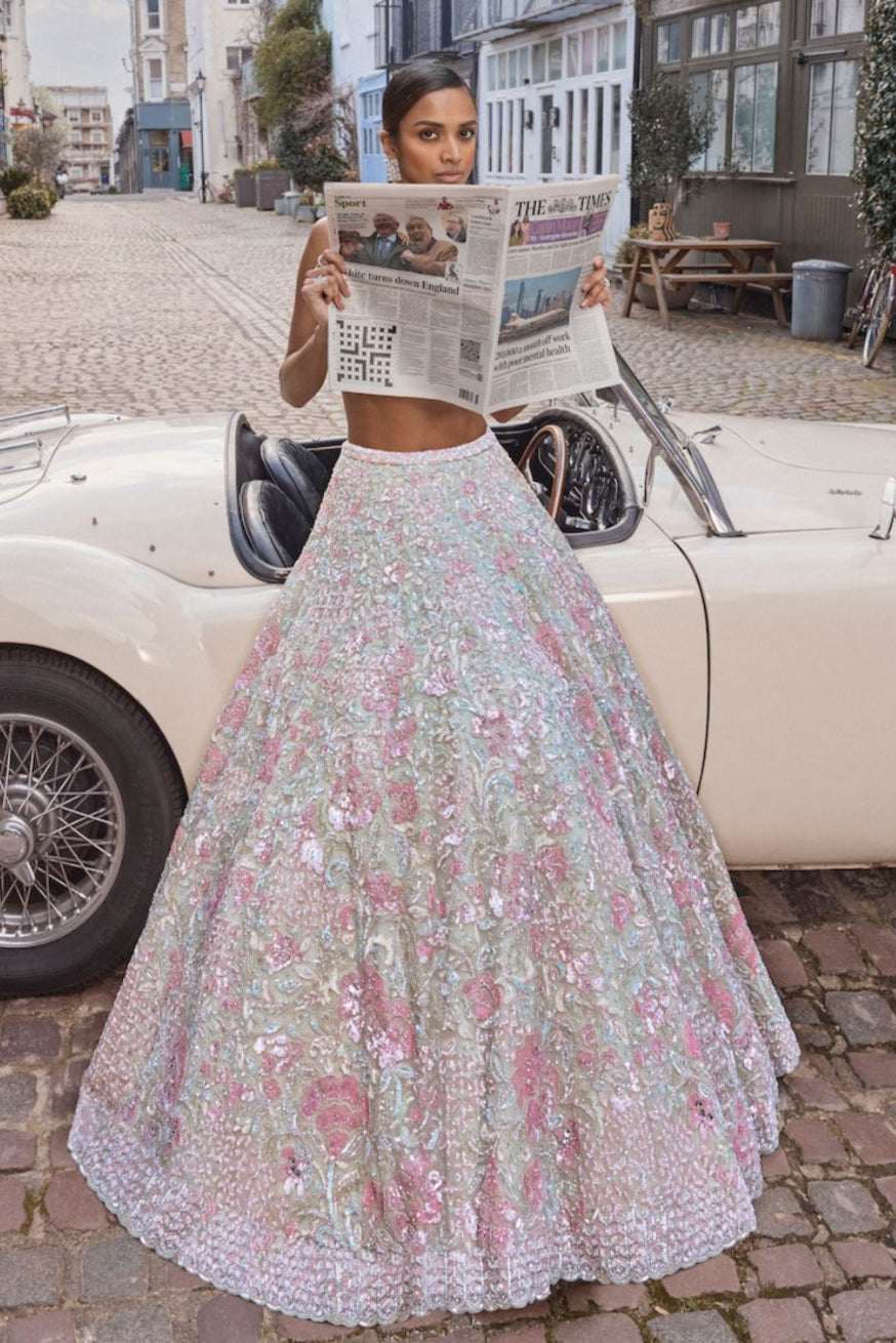 Sea Green Sequin Lehenga Set