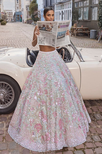 Sea Green Sequin Lehenga Set