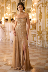 Off Shoulder Gold Gown
