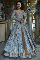 Silver Cut Work Jacket Sharara Set