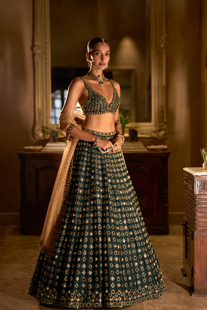 Emerald Stone Zardosi Lehenga