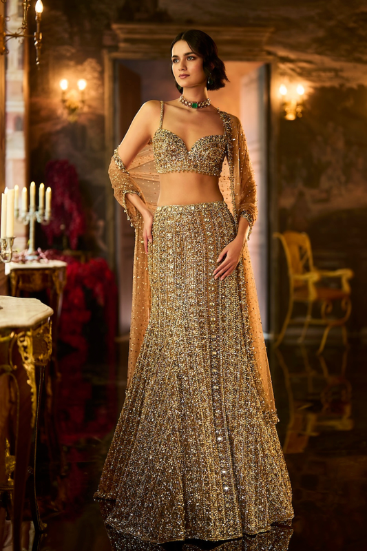 Antique Gold Crystal Fit & Flare Skirt Set