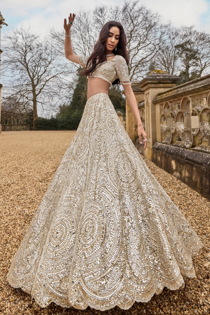 Cream Gold Mirror Lehenga Set