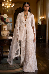 White Sequin Jacket Sharara - Pant Set