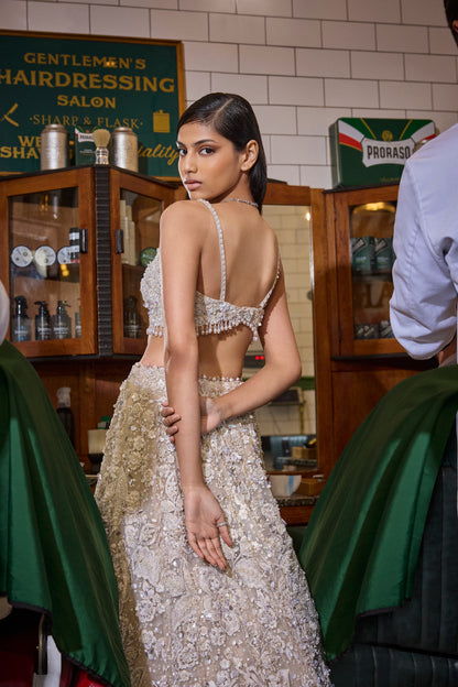 Ivory Three-Dimensional Floral Lehenga Set