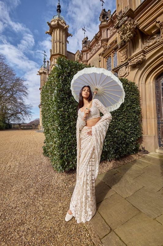 Powder Peach Stripe Saree
