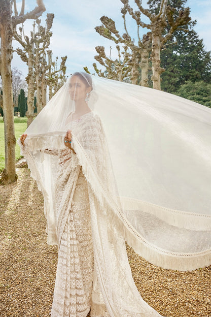 Nude Cream Stripe Saree