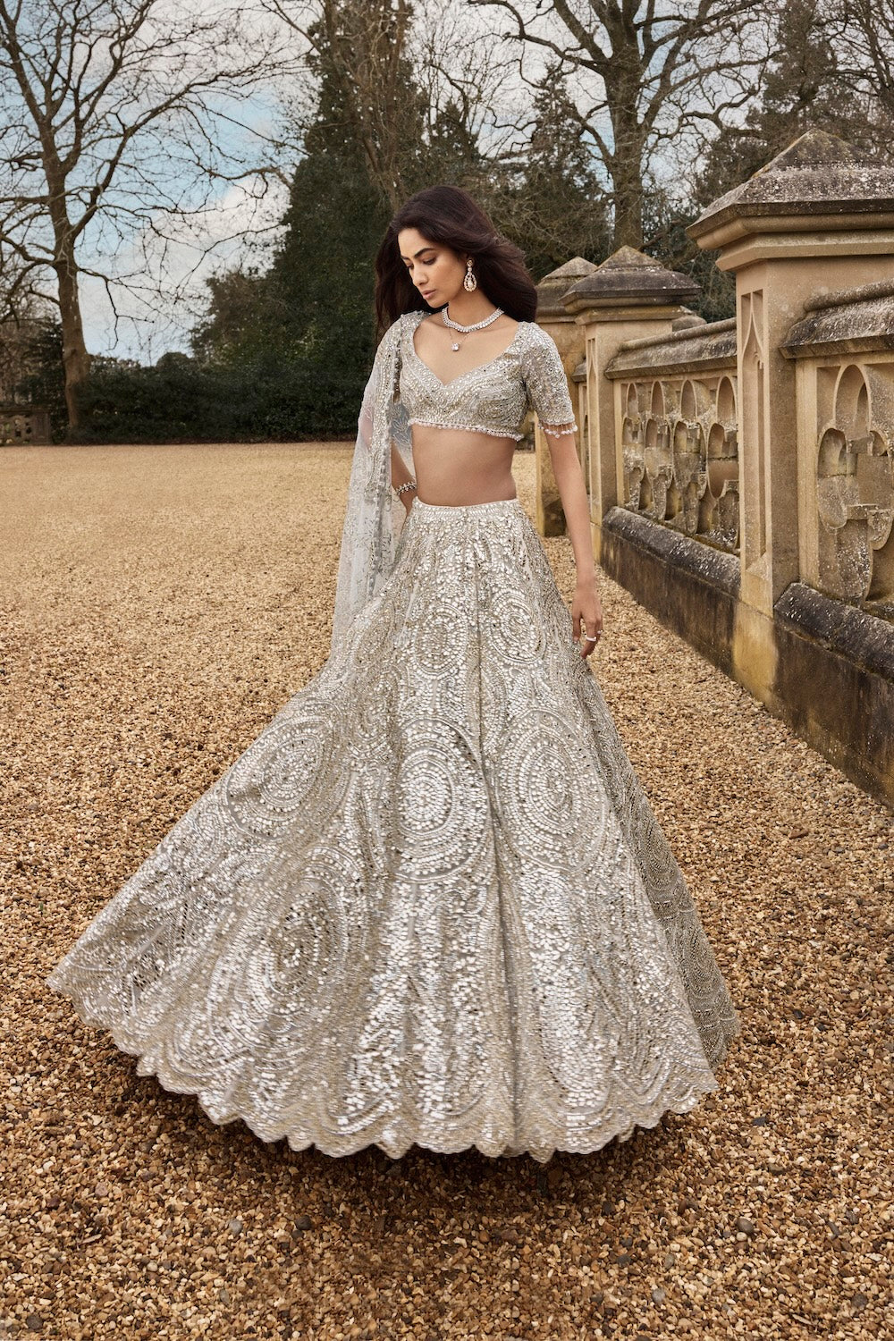 Cream Gold Mirror Lehenga Set  Seema Gujral