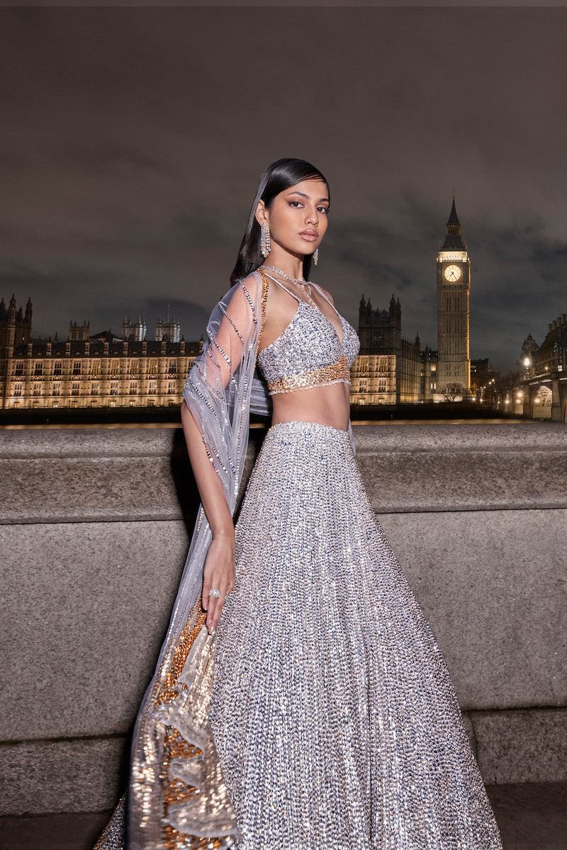 Silver Gold Sequin Lehenga Set