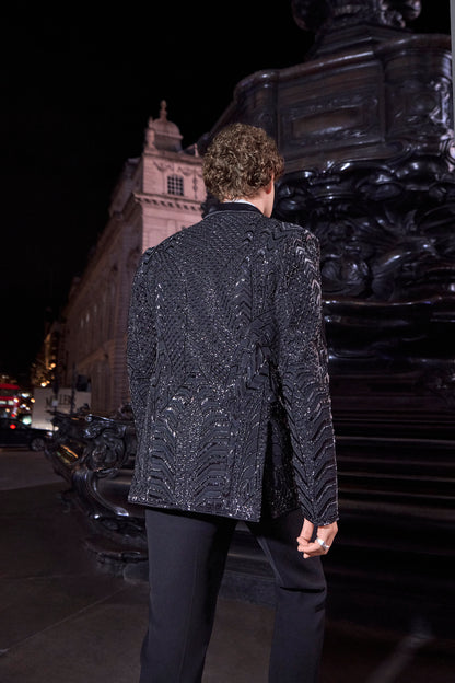 Black Embellished Tuxedo Set
