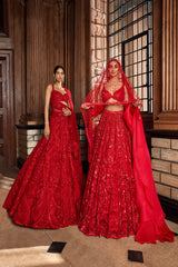 Red Floral Sequin Lehenga Set