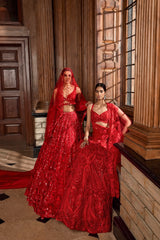 Red Floral Sequin Lehenga Set