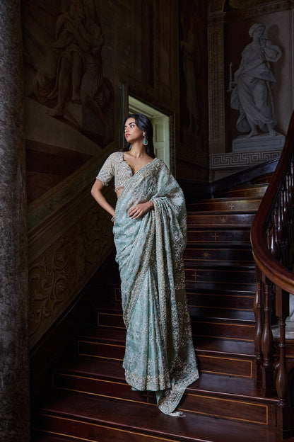 Ivory Sage Zardosi Saree