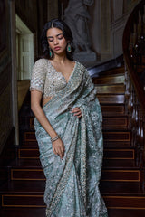 Ivory Sage Zardosi Saree