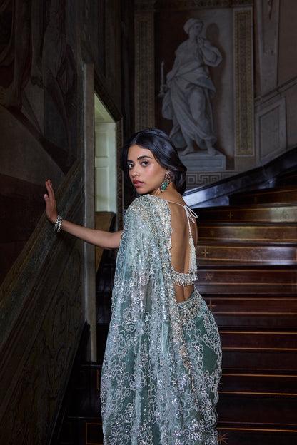 Ivory Sage Zardosi Saree