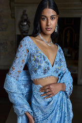 Powder Blue Thread Work Saree