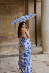 Ivory & Blue Sequin Saree