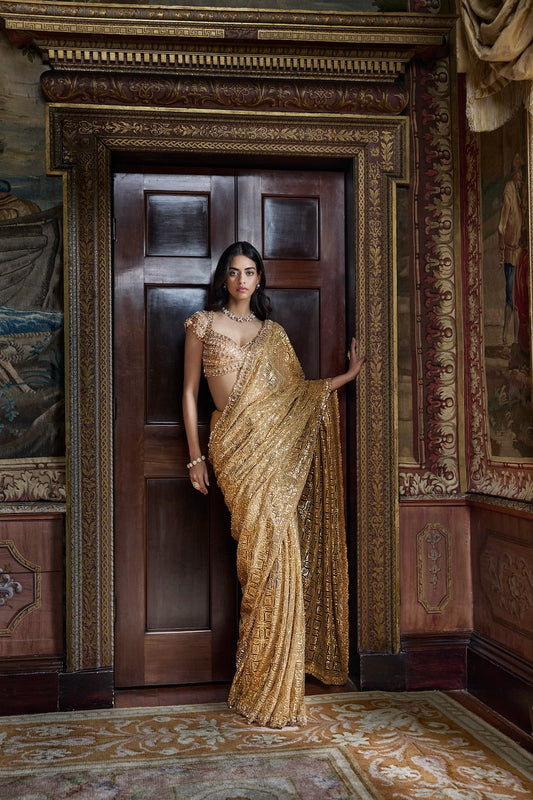 Antique Gold Crystal Saree