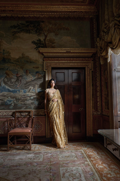 Antique Gold Crystal Saree