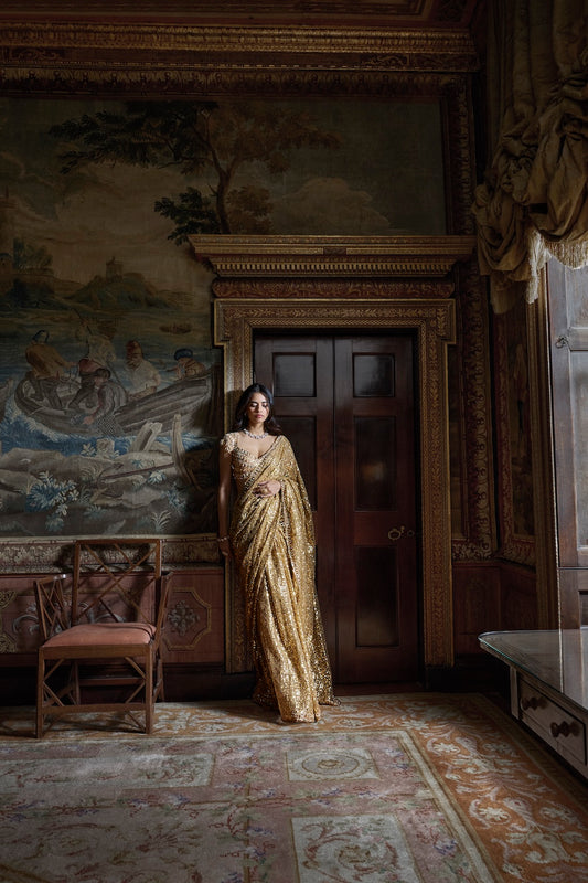 Antique Gold Crystal Saree