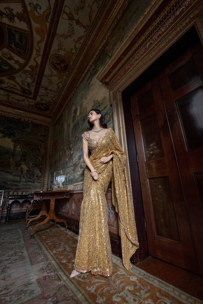 Antique Gold Crystal Saree