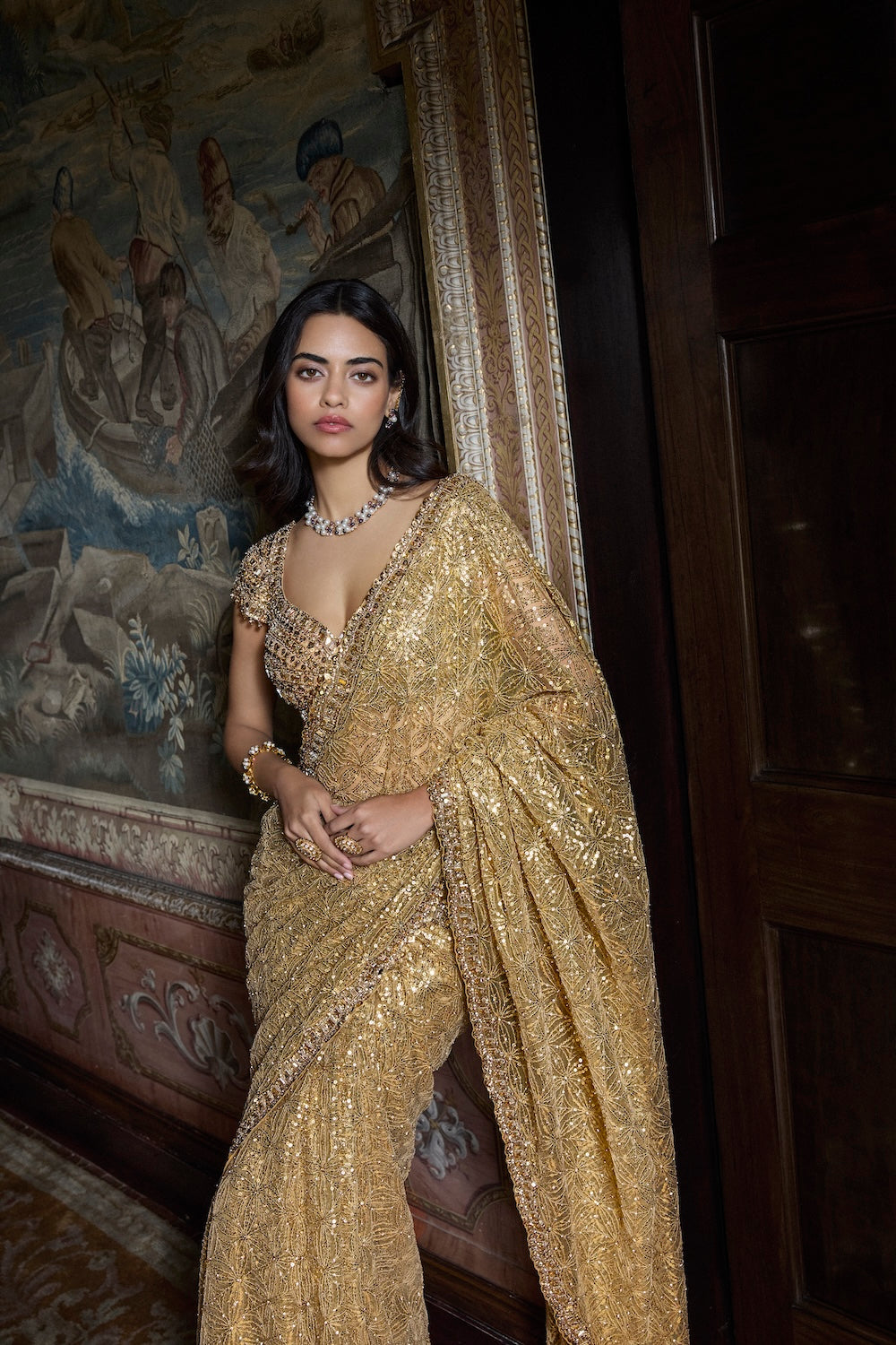 Antique Gold Crystal Saree
