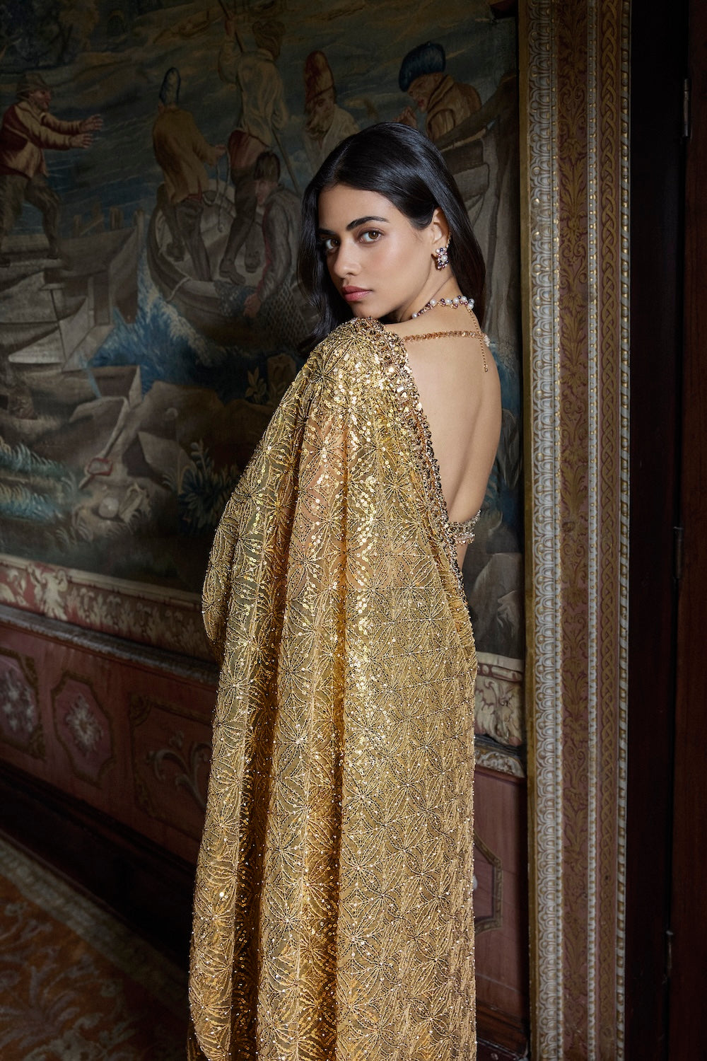 Antique Gold Crystal Saree