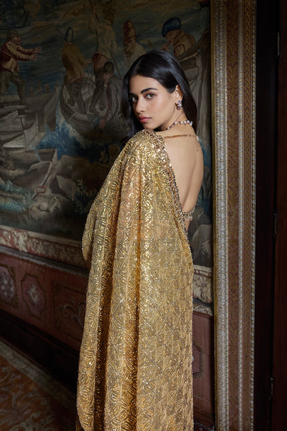 Antique Gold Crystal Saree