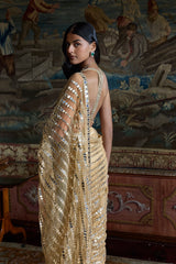 Gold Mirror Work Saree