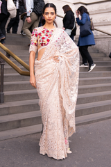 Beige Multi-Coloured Thread Work Saree