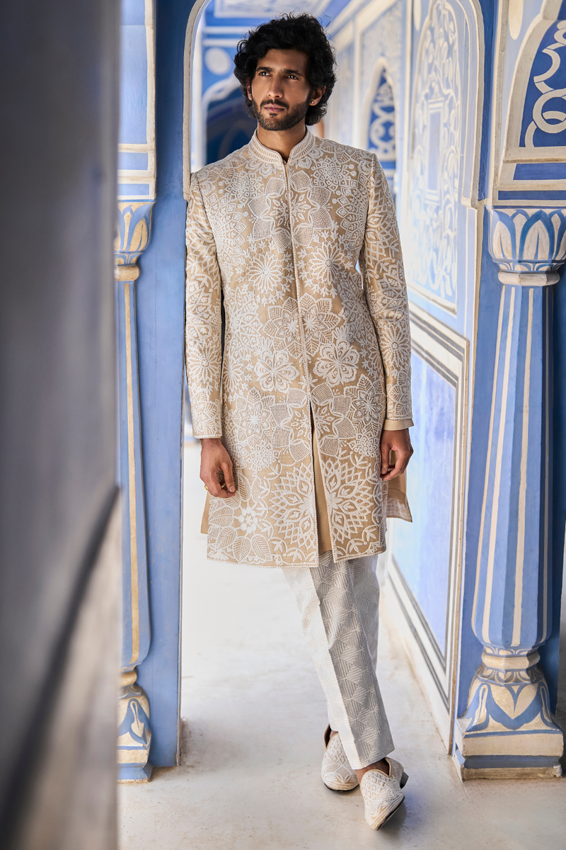 Nude Cream Sherwani Set