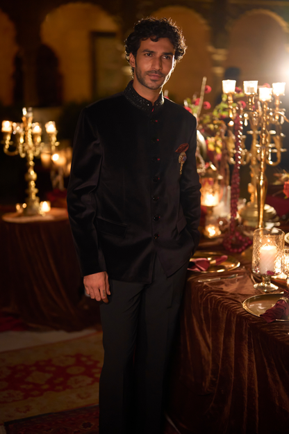 Black Velvet Bandhgala Set