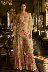 Leaf Green Three-Dimensional Sharara Set