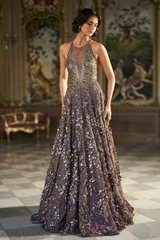 Metallic Antique Silver 3D Gown