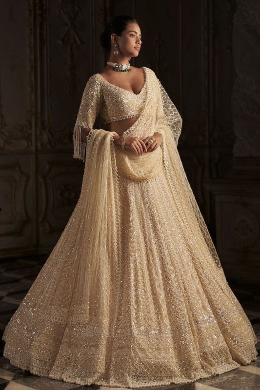 Cream Pearl Lehenga Set