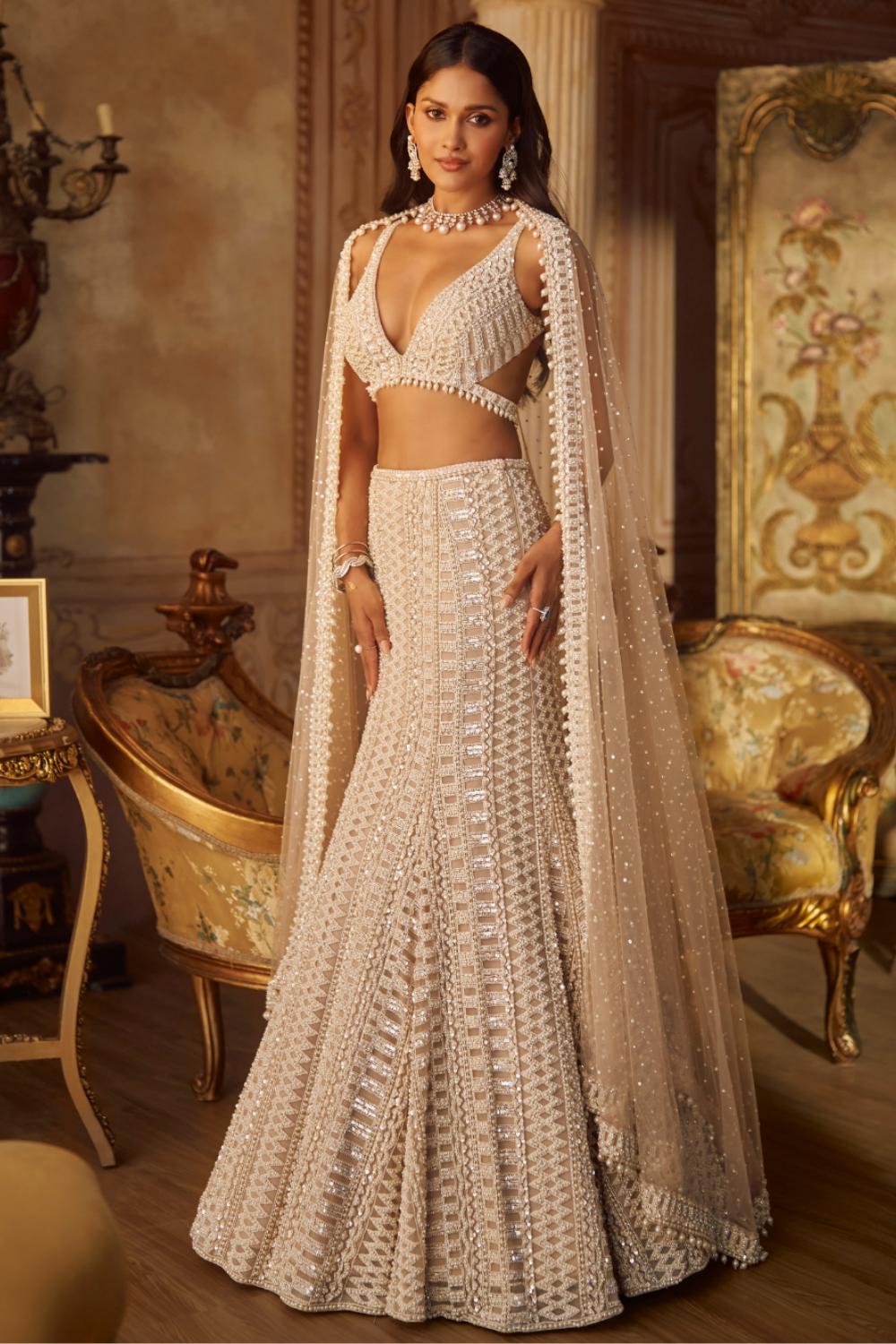 Nude Pearl Skirt Set