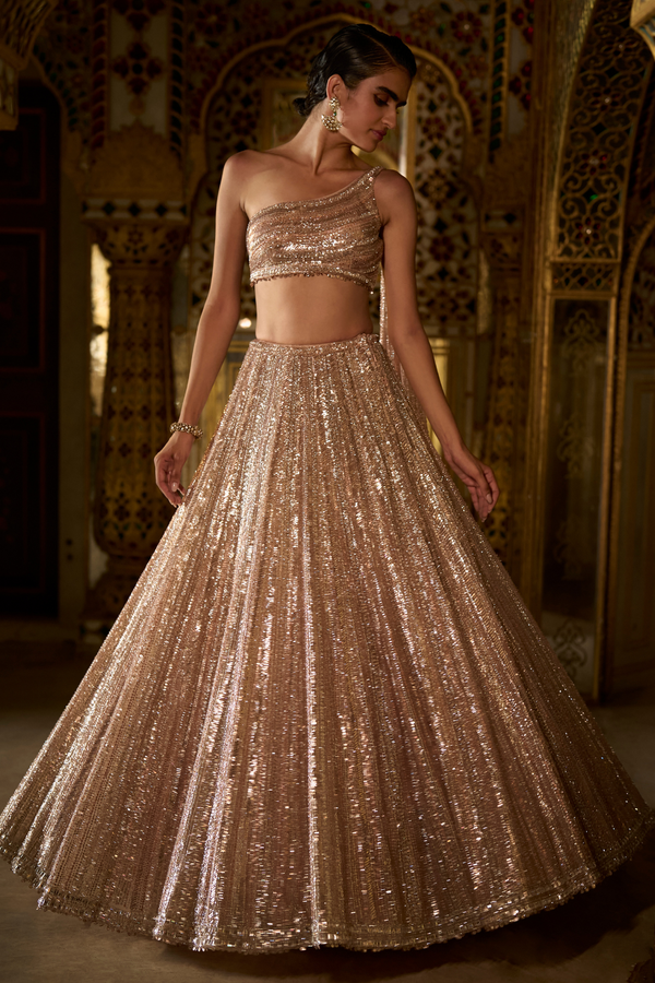 Rose Gold Sequin Lehenga Set