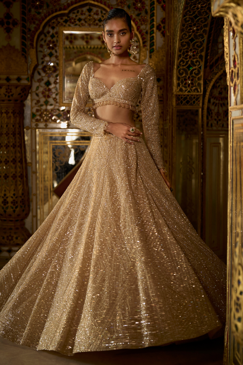 Gold Sequin Lehenga Set