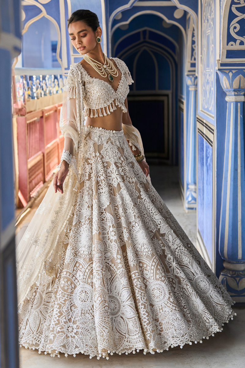 Nude Cream Abstract Lehenga Set