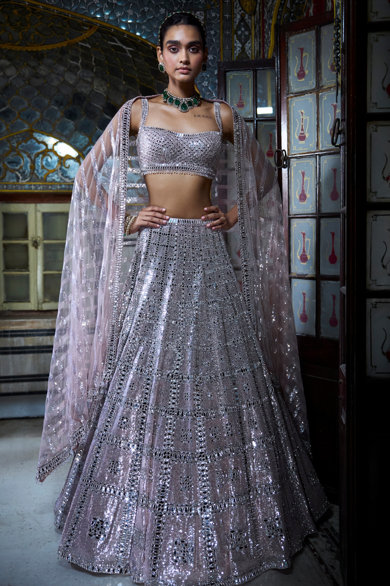 Rose Gold Mirror Work Lehenga Set