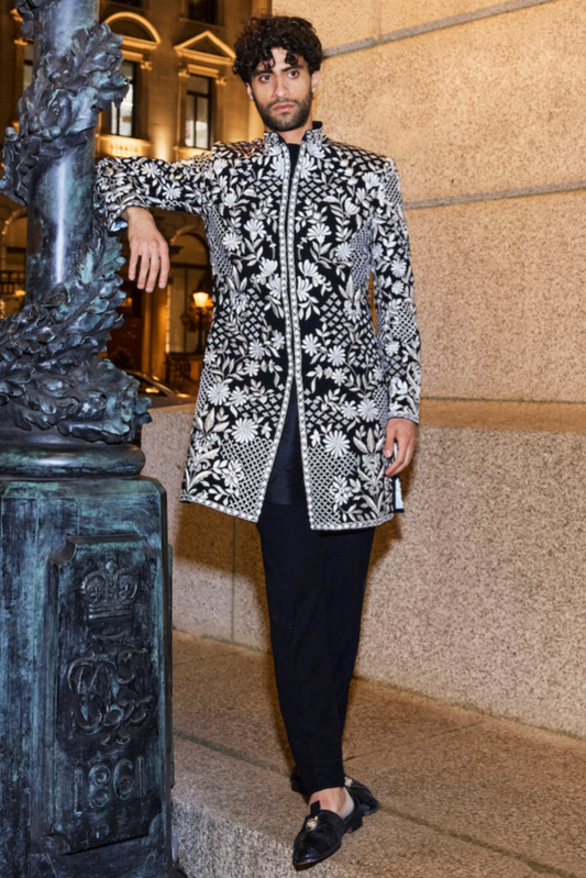 Black & Silver Sherwani Set